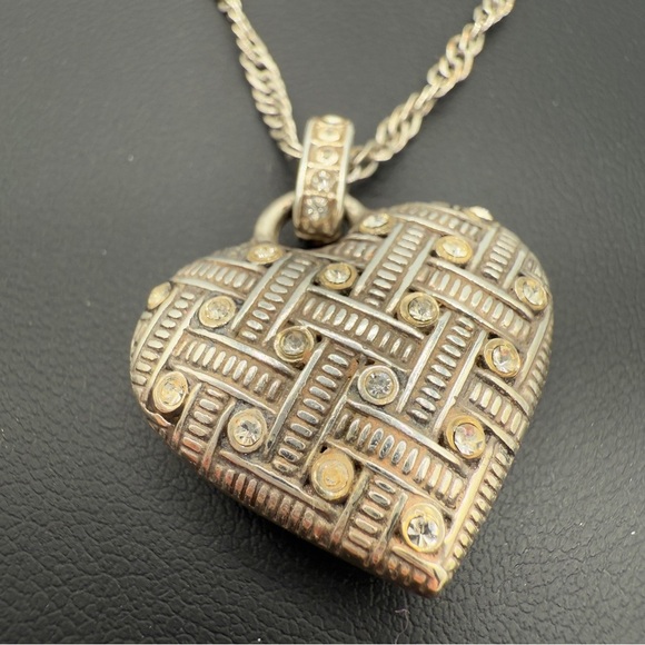 Brighton Puffy Diamond Lace Heart Reversible Pendant Necklace - Picture 14 of 16